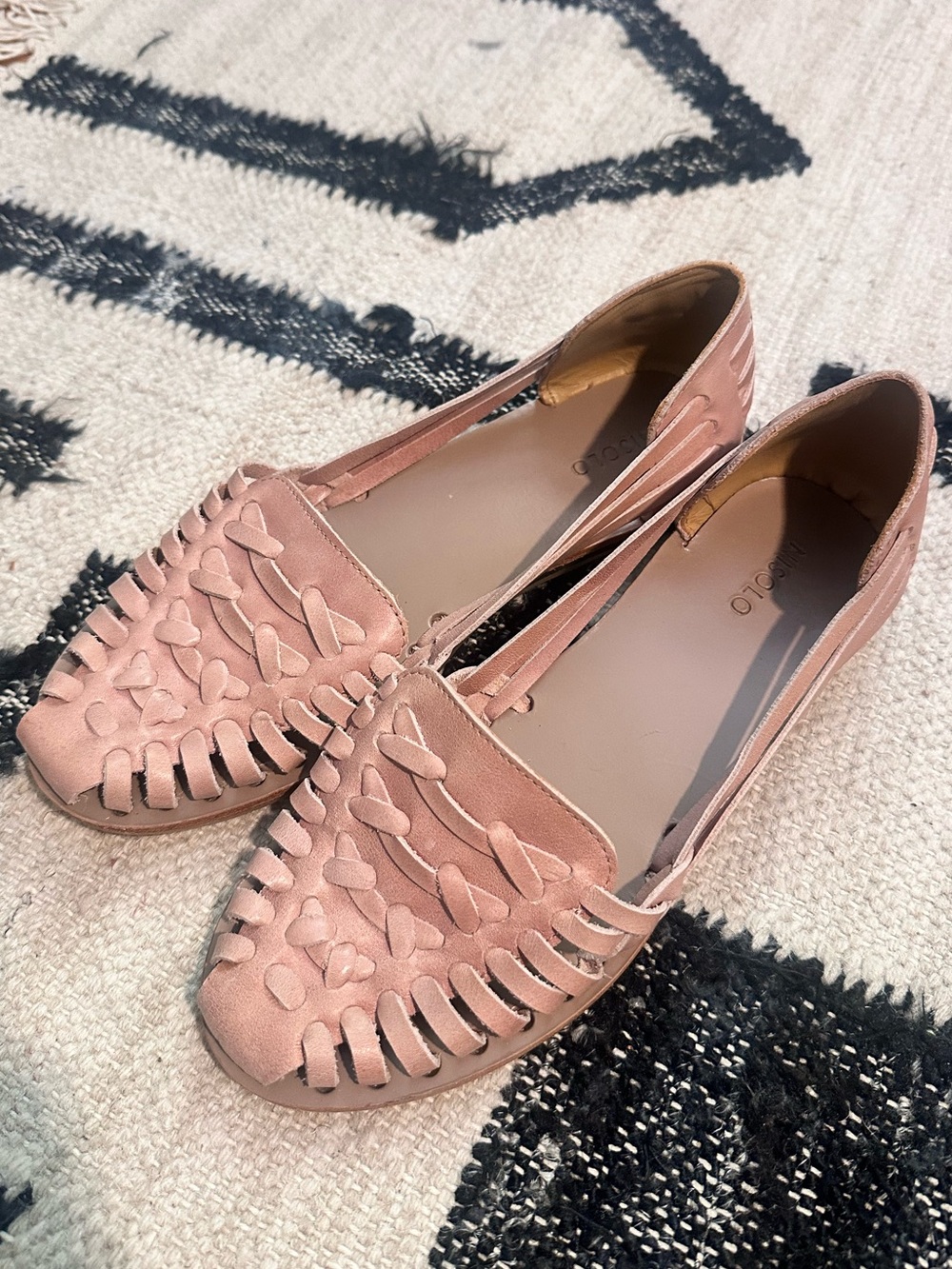 Women's Pink Woven Leather Slip-On Flats